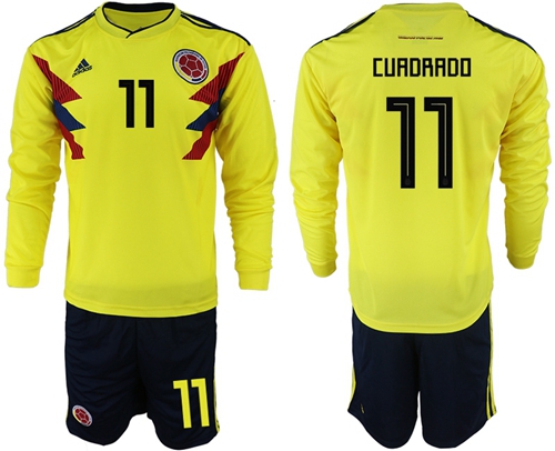 Colombia #11 Cuadrado Home Long Sleeves Soccer Country Jersey